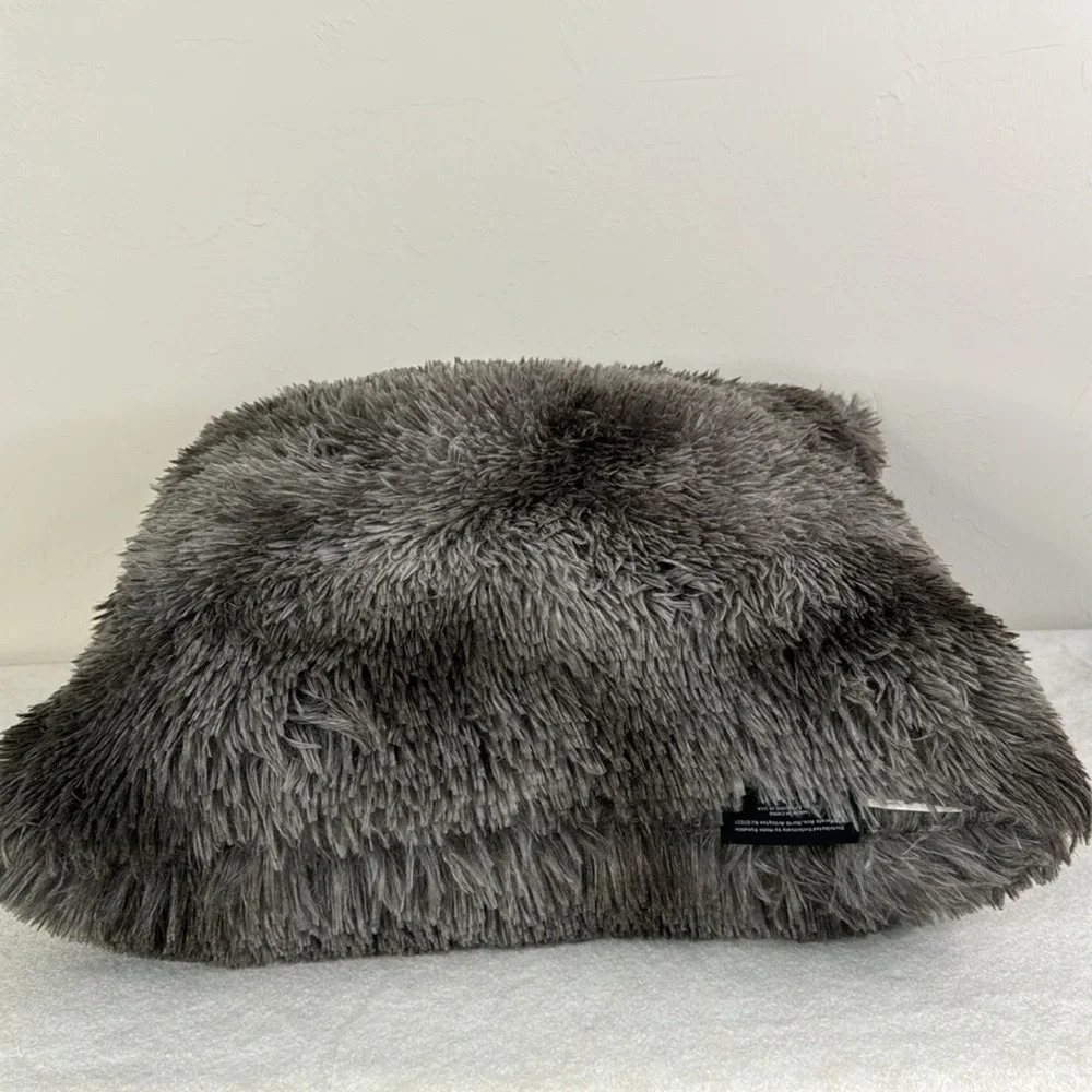 NICOLE MILLER SHAGGY FAUX FUR GRAY LARGE ACCENT THROW PILLOW - Picture 7 of 10